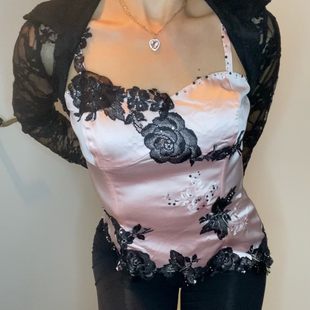 Y2k 2000s Vintage Bling Lace Pink Asymmetrical Adriana Papel Corset Top